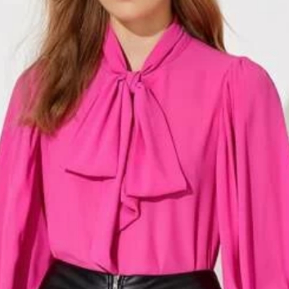5โญRated๐ผSale! Hot Pink Lantern Sleeve Blouse Tie - Picture 4 of 8